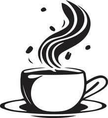 Minimalist Black and White Cup of Tea or Coffee with Steam Vector Illustration