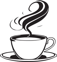 Minimalist Black and White Cup of Tea or Coffee with Steam Vector Illustration