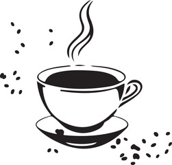 Minimalist Black and White Cup of Tea or Coffee with Steam Vector Illustration