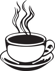 Minimalist Black and White Cup of Tea or Coffee with Steam Vector Illustration
