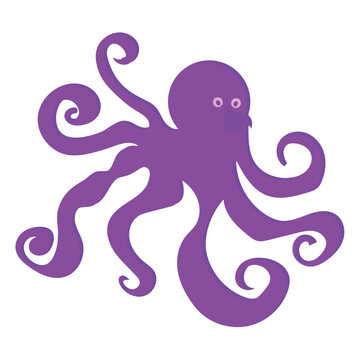 Purple octopus.Cartoon style. Vector illustration isolated on white background.