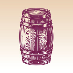Hand drawn wine, beer, whisky, rum, bourbon barrel illustration. Vintage engraving style woodcut vector illustration Eps 10.