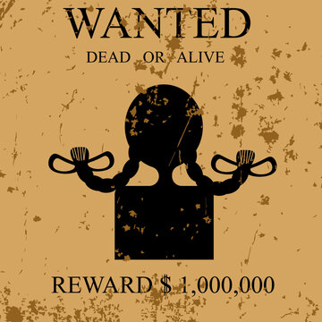 Silhouette of person on most wanted retro poster with inscription. 