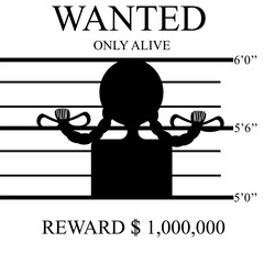 Silhouette of person on most wanted poster with inscription and growth line on white background. © Olga Igumenova
