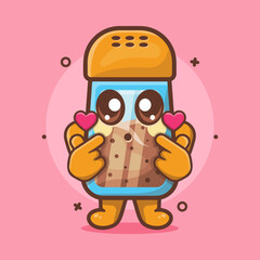 kawaii black pepper bottle character mascot with love sign hand gesture isolated cartoon in flat style design 
