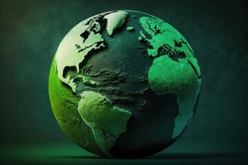 Green world globe with natural green background (Generative AI)