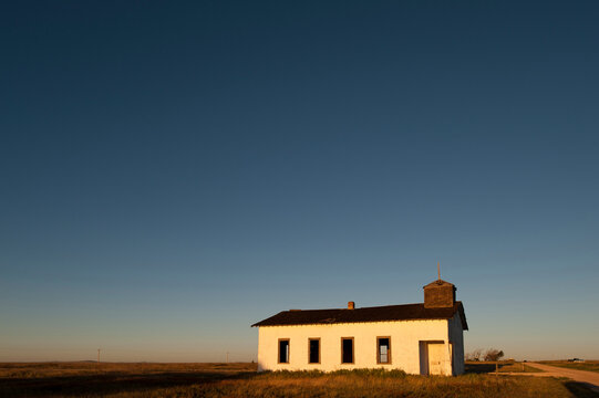 An abondoned church on the high plains of eastern New Mexico greets the morning light.