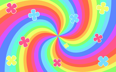 Fototapeta na wymiar 花が舞うポップな虹色のサイケデリックな放射状の背景