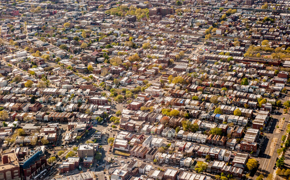 Aerial view of New York City from an airplane, Queens.