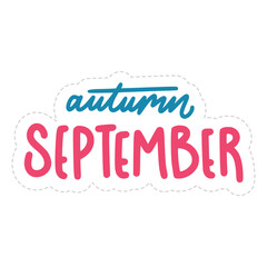 Autumn September Lettering Sticker. Autumn Lettering Stickers