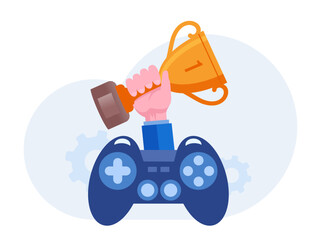 Play games with gadget, gamer, video game, e-sport. Entertainment flat vector illustration