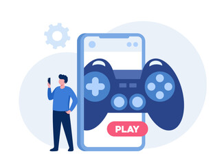 Play games with gadget, gamer, video game, e-sport. Entertainment flat vector illustration