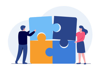 Teamwork puzzle, partnership, connect, collaboration, brainstorming, partner, collaborate, match, flat illustration vector