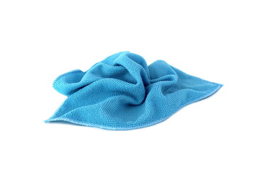 A blue cleaning rag lies on a white isolated background.