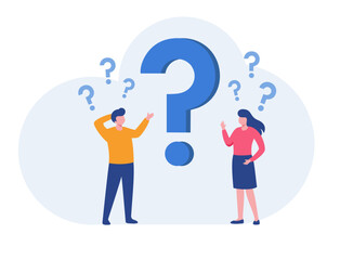 Concept illustration frequently asked questions, people around question marks, perfect for web design, banner, mobile app, landing page, vector flat design - obrazy, fototapety, plakaty