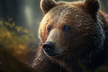 A Majestic Bear's Portrait in the Enchanting Forest - obrazy, fototapety, plakaty