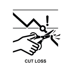 Cut loss icon. Depicts stock market strategy by stopping losses isolated on background vector illustration.