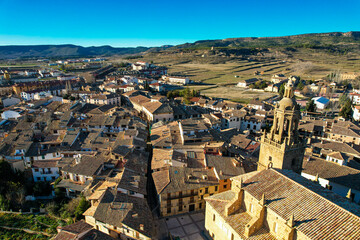Fototapeta premium Aerial view above the beautiful village of Rubeilos de Mora in Spain