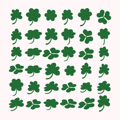 set of Shamrock lucky clover St. patrick’s day trefoil Irish vector.four leaf linear holiday symbol. design element for sticker, logo, icon, t-shirt, banners, prints.