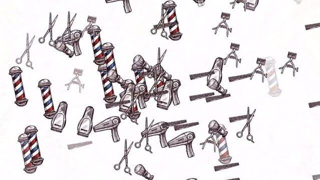 Barber Shop Elements Flying In the Air Background Video