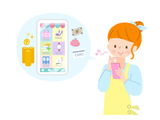 スマホで商品を探している若い女性