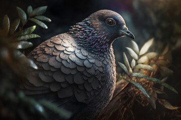 A Majestic Pigeon's Portrait in the Lush Green Forest