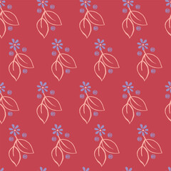 RETRO FLORAL WITH LEAVES SEAMLESS PATTERN ALL OVER PRINT VECTOR