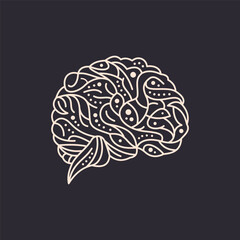 Abstract dots and lines brain logotype concept. Logo for science innovation, machine learning, AI, medical research, new technology development, human brain health, it startup. Abstract circuit board