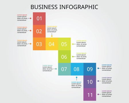 square timeline chart template for infographic for presentation for 11 element