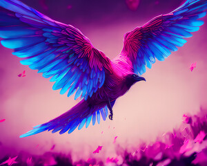 Obraz premium Crow flying with wings colorful illustration art with Generated AI