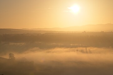 Fototapeta premium Sunrise and Fog at Umbria, Italy