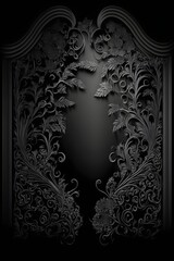 Black-colored wedding, or marriage invitation card design background template with a leafy frame