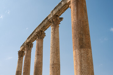 Colonnade with Corinthian Pillars at the Roman Cardo Maximus Colonnaded Street in Gerasa, Jarash,...