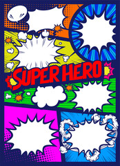 アメコミ風コマ割り素材 pop art comics book magazine, speech bubble, balloon, box message