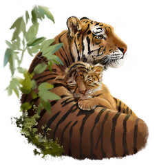 Mama tiger and baby tiger who sleeps - 575558123