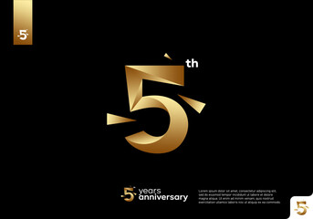 Number 5 gold logo icon design, 5th birthday logo number, 5th anniversary. © Artsetya