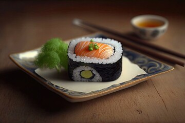Sushi served on the table: a famous japanese food. Generative AI