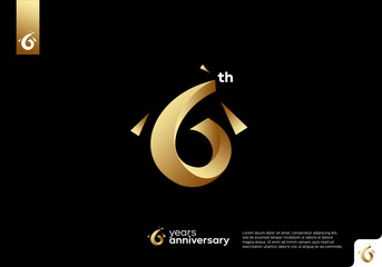 Number 6 gold logo icon design, 6th birthday logo number, 6th anniversary. - obrazy, fototapety, plakaty
