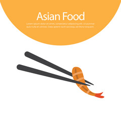 Chopsticks holding grilled shrimps vector illustration.