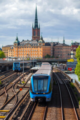 Subway tracks and trains in Stockholm, Sweden