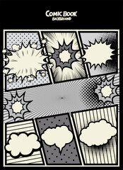 アメコミ風コマ割り素材 pop art comics book magazine, speech bubble, balloon, box message