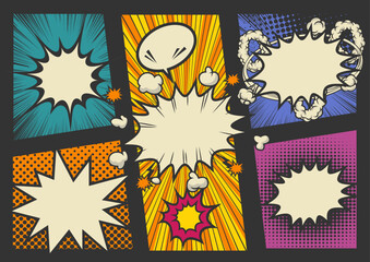 アメコミ風コマ割り素材 pop art comics book magazine, speech bubble, balloon, box message