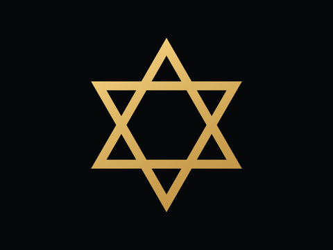 Golden star of david. Yellow religious hexagram