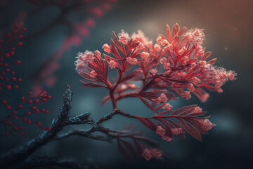 Mystical Kadupul Flower Tree: Crimson Glowing Blossoms on Branch