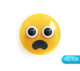 Realistic 3d Icon. Emoji face. Render of yellow glossy color emoji in plastic cartoon style