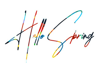 Hello Spring lettering phrase on blank background. Modern calligraphy inspirational quote. Vector illustration. 