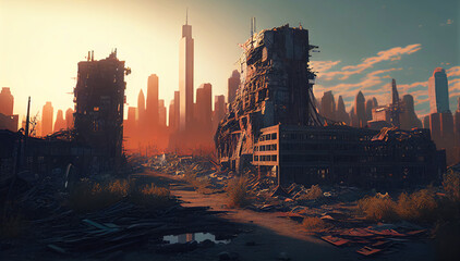 An Apocalyptic Illustration Depicting the Devastating Consequences of a Destroyed City Left in Desolation. Generative ai