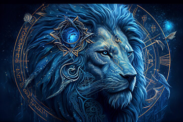 Lion zodiac symbol. Astrological stylized conceptual illustration.  Generative AI.
