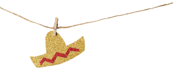 DIY paper Garland made of shiny sombrero hat isolate on transparent background. Minimal festive decoration. Cinco de mayo concept