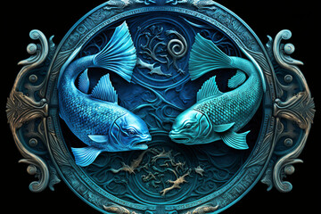Pisces zodiac symbol. Astrological stylized conceptual illustration.  Generative AI.